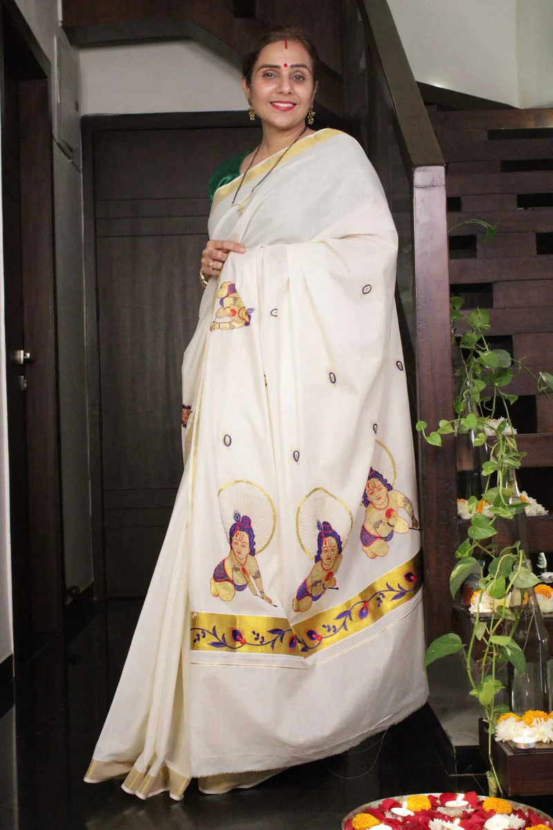 Kerala Kasavu Cotton Traditional Saree